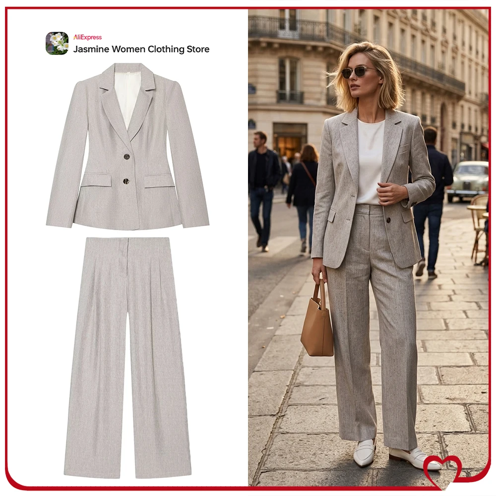 Elegant Chic Pant Sets for Women Commuting Style 2 Piece Sets Linen Blazer with Darts Matching Tonal Straight Fit Pleated Pants
Elegant Chic Pant Sets for Women Commuting Style 2 Piece Sets Linen Blazer with Darts Matching Tonal Straight Fit Pleated Pants
