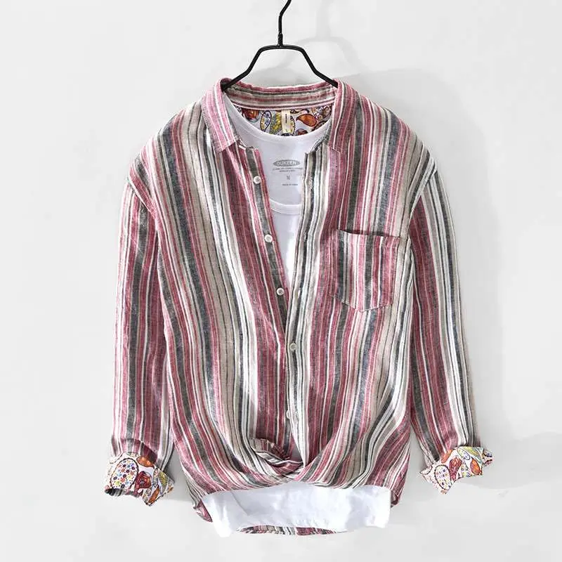 New 757 Men's Casual Striped Linen irt Spring Summer Loose Fit Long Sve Polyester Fiber Thin Sle Cleanfit Collar
New 757 Men's Casual Striped Linen irt Spring Summer Loose Fit Long Sve Polyester Fiber Thin Sle Cleanfit Collar