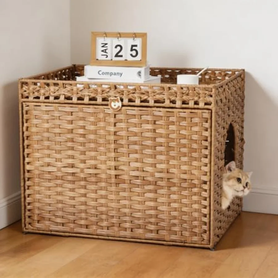 Rattan Litter Box Enclosure Hidden Cat Furniture with Removable Litter Mat Cat House End Table Easy Assembly 27.5" l x 20.5" w
Rattan Litter Box Enclosure Hidden Cat Furniture with Removable Litter Mat Cat House End Table Easy Assembly 27.5" l x 20.5" w