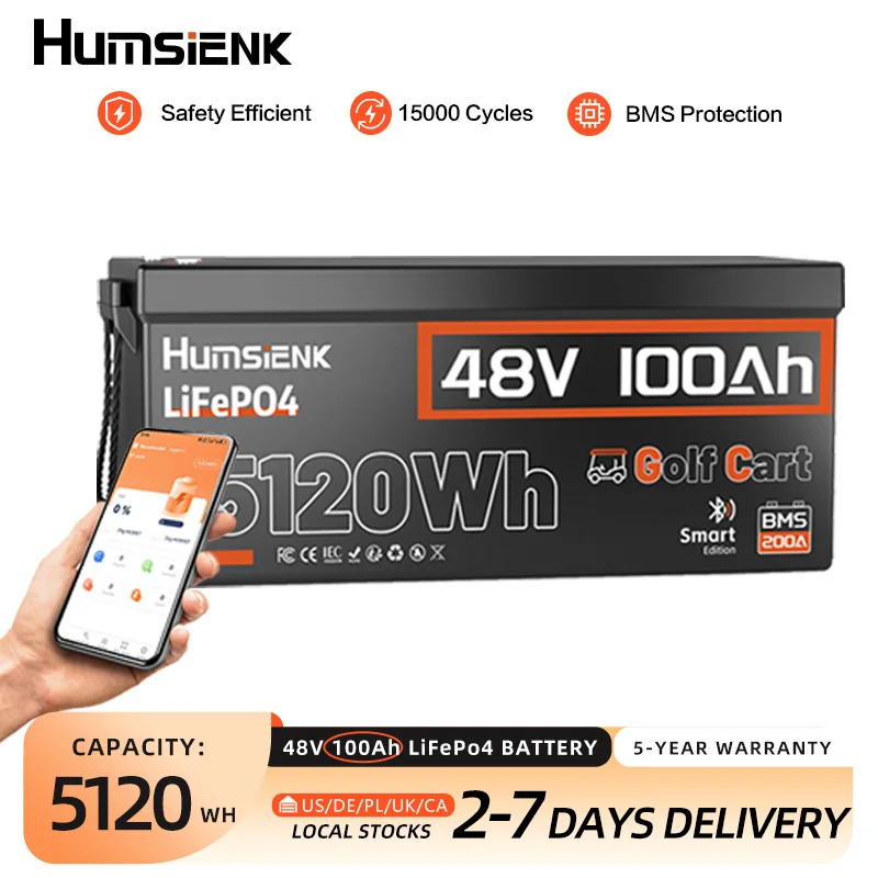 Аккумулятор Humsienk 48V 100Ah LiFePO4 для гольф-каров с BMS 200A, 5120Wh, умным Bluetooth-монитором и 5-летней гарантией / UL 1973
Аккумулятор Humsienk 48V 100Ah LiFePO4 для гольф-каров с BMS 200A, 5120Wh, умным Bluetooth-монитором и 5-летней гарантией / UL 1973