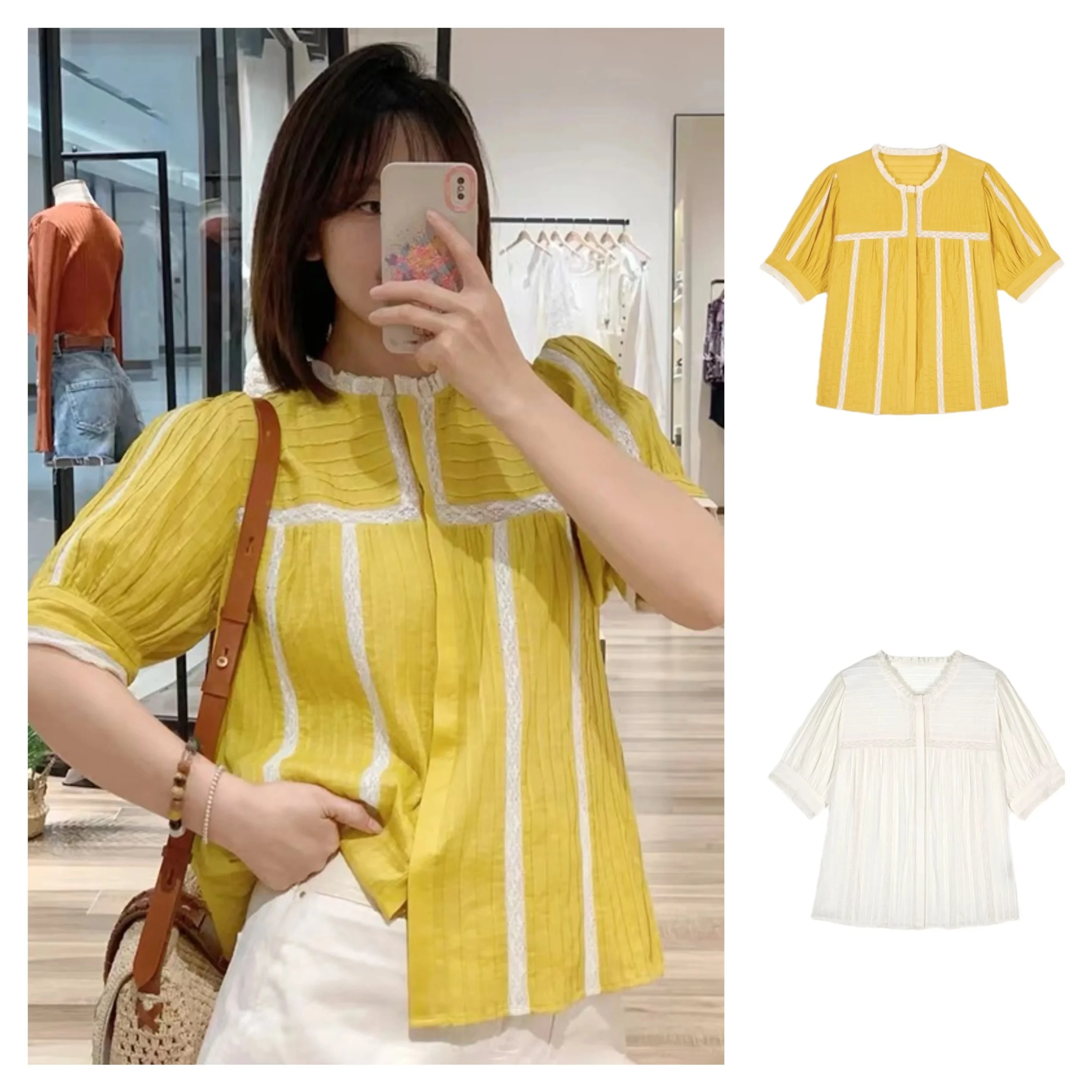 Sweet Loose Cotton Shirt with Lace Hem Tuck Pleats Two Colors Parisian Style Breathable Comfortable Female Business Casual Top
Sweet Loose Cotton Shirt with Lace Hem Tuck Pleats Two Colors Parisian Style Breathable Comfortable Female Business Casual Top