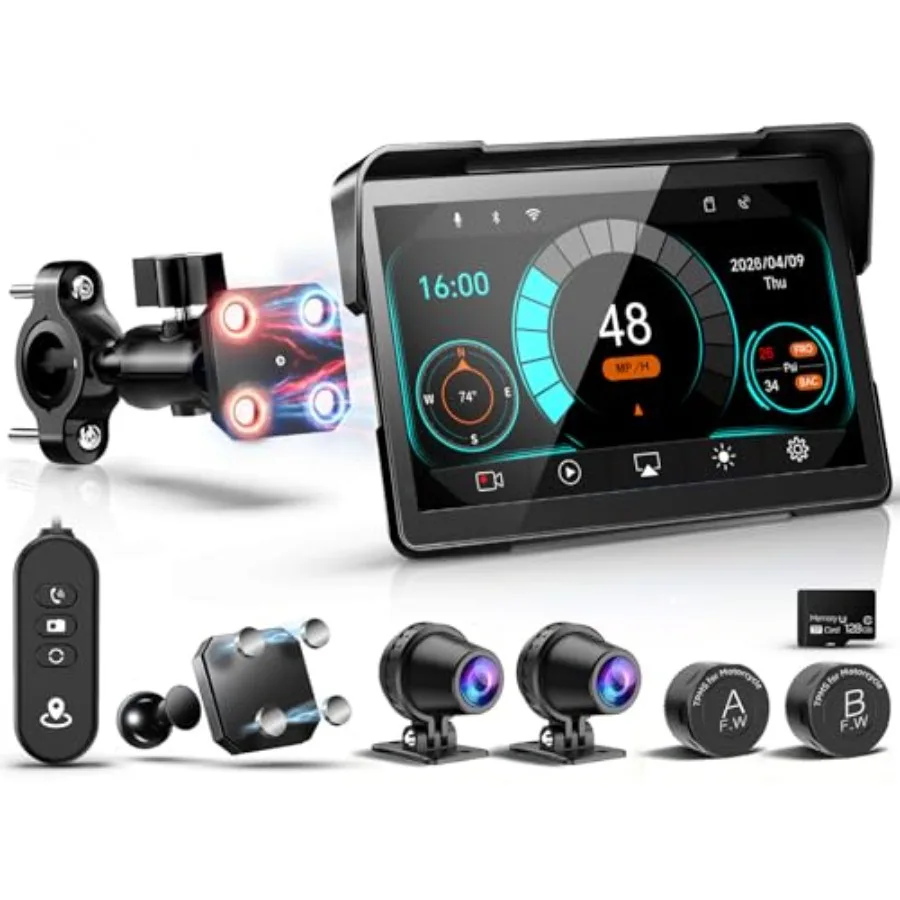 2026 7 Wireless GPS Motorcycle CarPlay with Android Auto Navigation, Dual 2K Dash Cam, HD Waterproof Screen, TPMS, Remote Contr
2026 7 Wireless GPS Motorcycle CarPlay with Android Auto Navigation, Dual 2K Dash Cam, HD Waterproof Screen, TPMS, Remote Contr