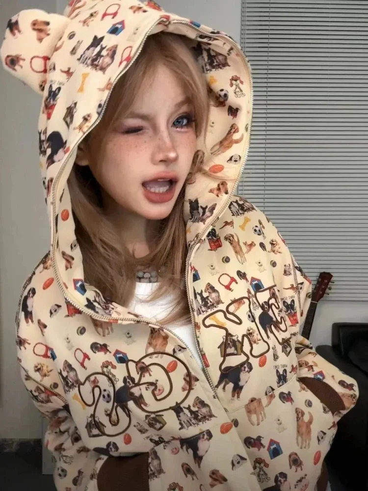 Arazooyi Harajuku Dog Print Hoodie Women 2025 Spring Fashion Zip Up Hooded Sweatshirt Casual Cute Long Sleeve Crop Top
Arazooyi Harajuku Dog Print Hoodie Women 2025 Spring Fashion Zip Up Hooded Sweatshirt Casual Cute Long Sleeve Crop Top
