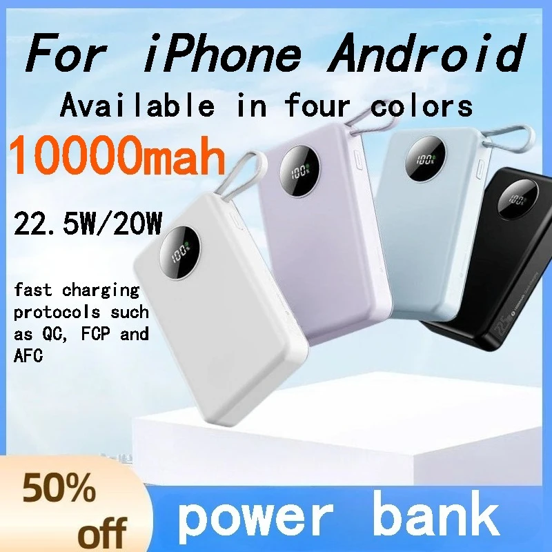 2 pcs 22.5W Fast Charging Power Bank 10000mAh with 4 Built-in Cables Portable External Battery Charger for IPhone Android IPhone
2 pcs 22.5W Fast Charging Power Bank 10000mAh with 4 Built-in Cables Portable External Battery Charger for IPhone Android IPhone