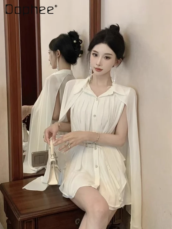 Light Luxury Temperament Ladies Fashion Pleated Cape Shirt High End Commuter Style Polo Collar Belt Slim Blouses Womens Tops
Light Luxury Temperament Ladies Fashion Pleated Cape Shirt High End Commuter Style Polo Collar Belt Slim Blouses Womens Tops