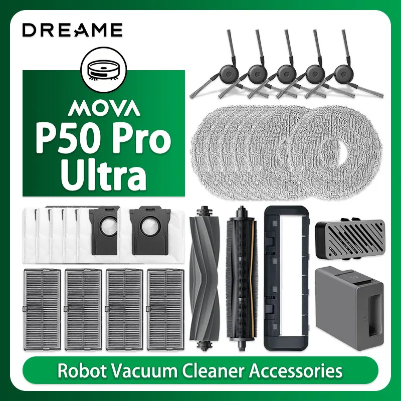 For Dreame MOVA P50 Ultra / P50 Pro Ultra Robot Vacuum Cleaner Accessories Main Side Brush Mop Cloth HEPA Filter Dust Bag Parts
For Dreame MOVA P50 Ultra / P50 Pro Ultra Robot Vacuum Cleaner Accessories Main Side Brush Mop Cloth HEPA Filter Dust Bag Parts