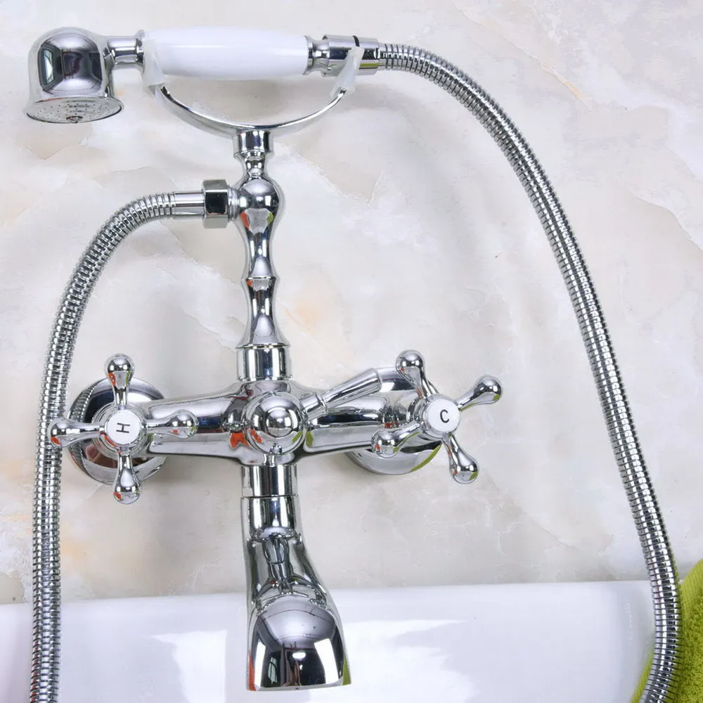 Chrome Brass Double Handle Wall Mounted Bathroom Bath Tub Faucet Set with 150CM Hand Held Shower Spray Mixer Tap 2na187
Chrome Brass Double Handle Wall Mounted Bathroom Bath Tub Faucet Set with 150CM Hand Held Shower Spray Mixer Tap 2na187