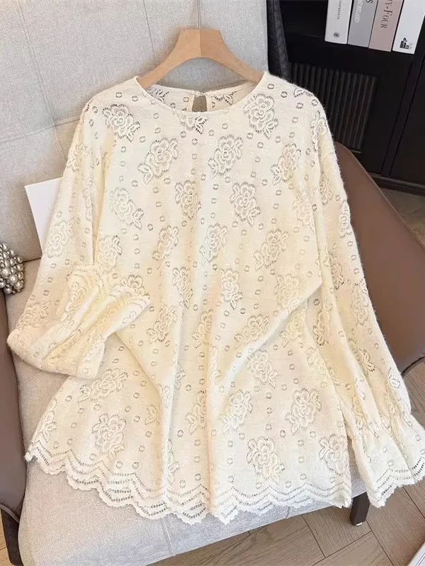 Lace Long Sleeve Women's Base Shirt Spring 2026 New Style plus Size Bell Sleeve Floral Embroidery under Shirt Top for Girls
Lace Long Sleeve Women's Base Shirt Spring 2026 New Style plus Size Bell Sleeve Floral Embroidery under Shirt Top for Girls