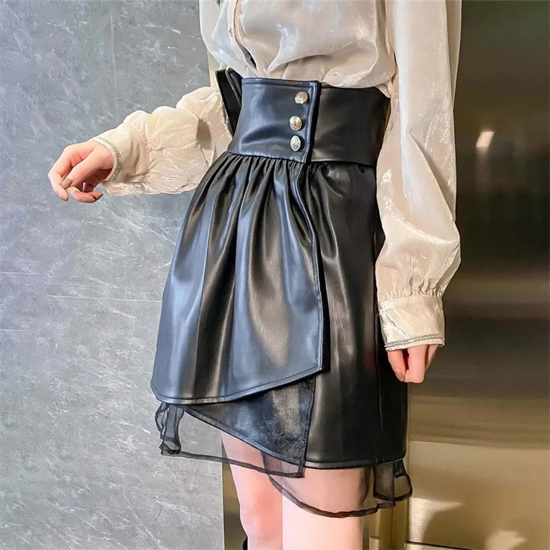 Spring Summer Short PU Leather Skirt 2025 New Grenadine Patchwork Black High-Waisted Skirt Fashion Sexy A Word Skirts Female
Spring Summer Short PU Leather Skirt 2025 New Grenadine Patchwork Black High-Waisted Skirt Fashion Sexy A Word Skirts Female
