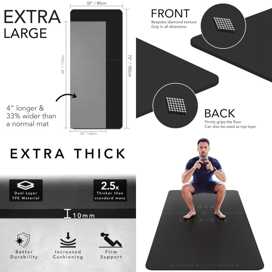 Large Exercise Mat Extra Thick 10mm Workout Mat 72"x32" Non-Slip TPE Yoga Mat for Women and Men Pilates, HIIT, Fitness and Home
Large Exercise Mat Extra Thick 10mm Workout Mat 72"x32" Non-Slip TPE Yoga Mat for Women and Men Pilates, HIIT, Fitness and Home
