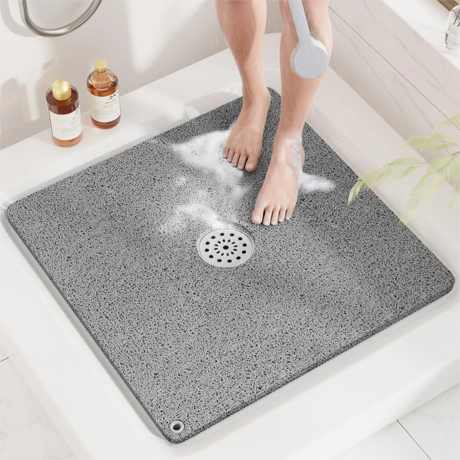 Non Slip Shower Mat 24x24 Inch, Quick Drying PVC Loofah Bathtub Mat with Hanging Hole, Soft Anti Slip Bath Mat for Tub, Grey
Non Slip Shower Mat 24x24 Inch, Quick Drying PVC Loofah Bathtub Mat with Hanging Hole, Soft Anti Slip Bath Mat for Tub, Grey