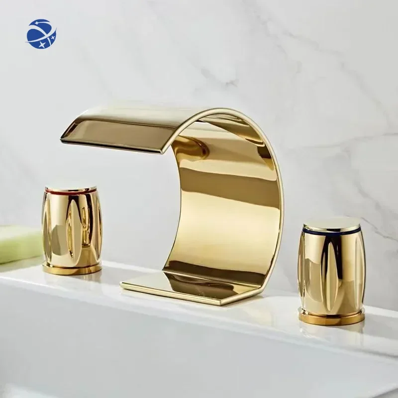 luxury Gold Dual Handle Waterfall Bathroom Faucet 3 Hole Widespread Bathroom Sink Faucet
luxury Gold Dual Handle Waterfall Bathroom Faucet 3 Hole Widespread Bathroom Sink Faucet