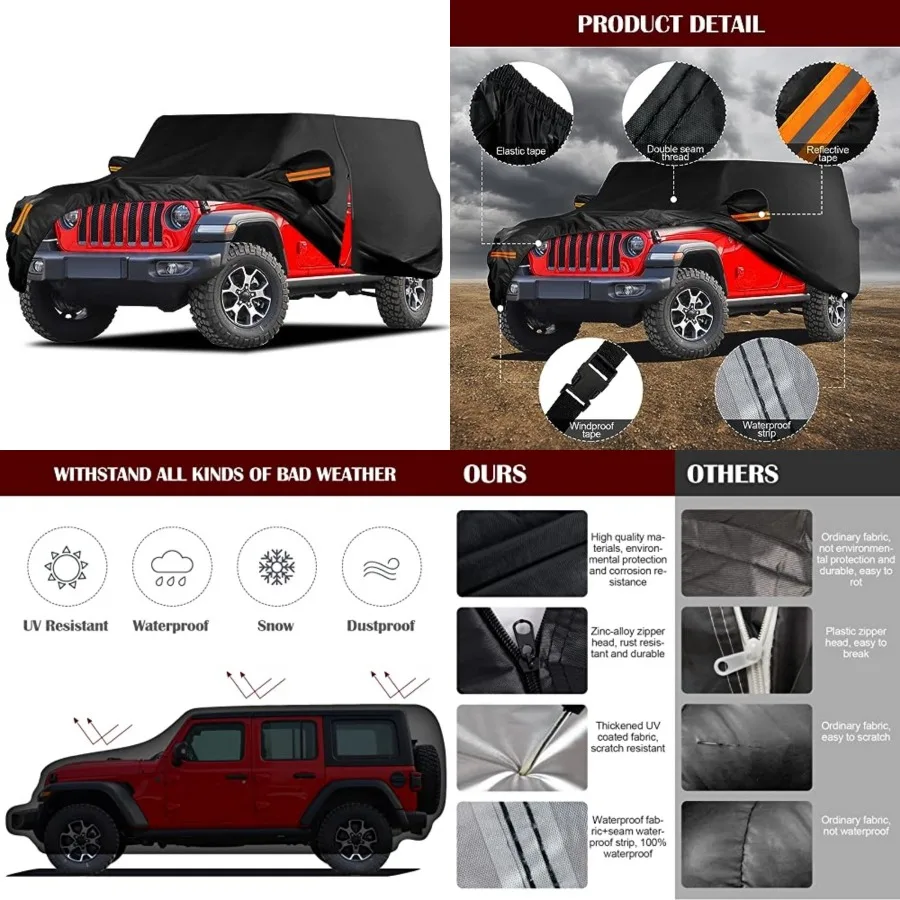 Waterproof Car Cover for Jeep Wrangler 4 Door 2006-2026 JK JL Outdoor Waterproof Sun Rain Snow Hail Protection with Driver Door
Waterproof Car Cover for Jeep Wrangler 4 Door 2006-2026 JK JL Outdoor Waterproof Sun Rain Snow Hail Protection with Driver Door