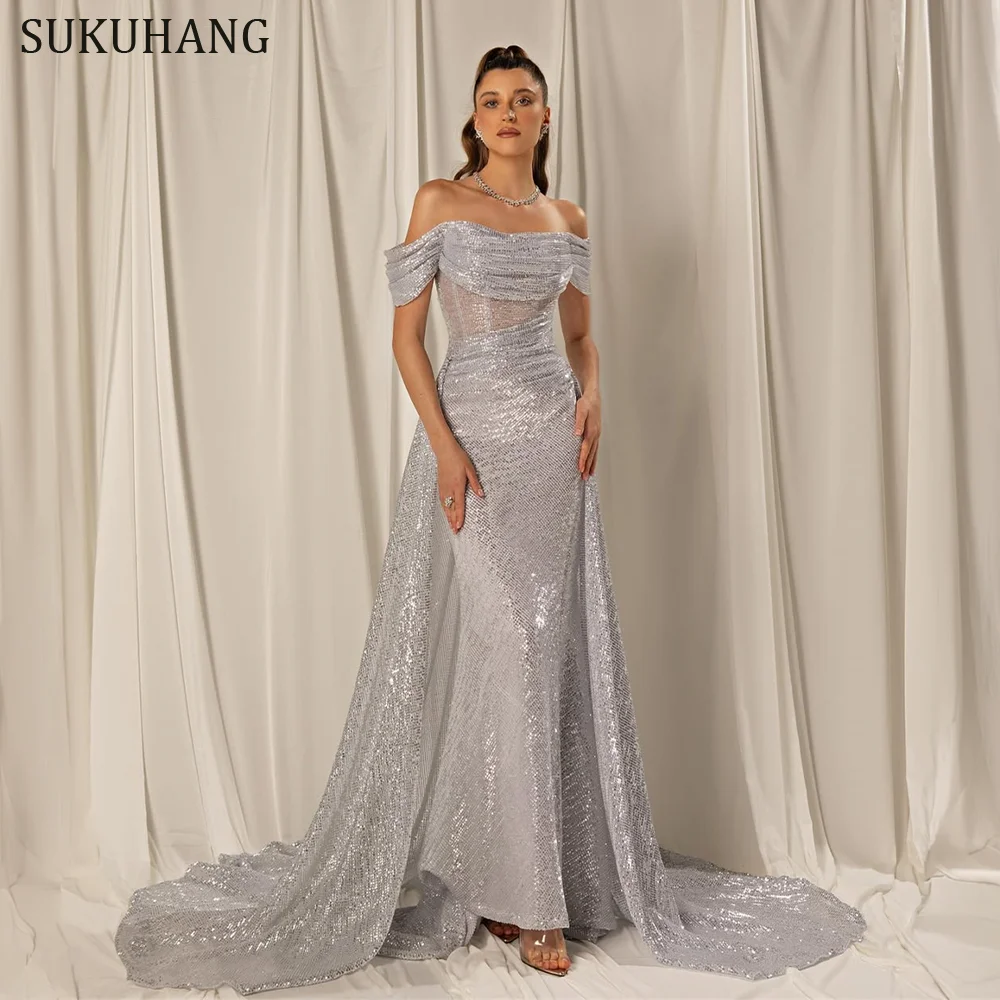 Customized Sophisticated Off Shoulder Sequin Evening Dress Silver Mermaid Formal Prom Gown Sheer Bodice Quinceanera Party Dress
Customized Sophisticated Off Shoulder Sequin Evening Dress Silver Mermaid Formal Prom Gown Sheer Bodice Quinceanera Party Dress