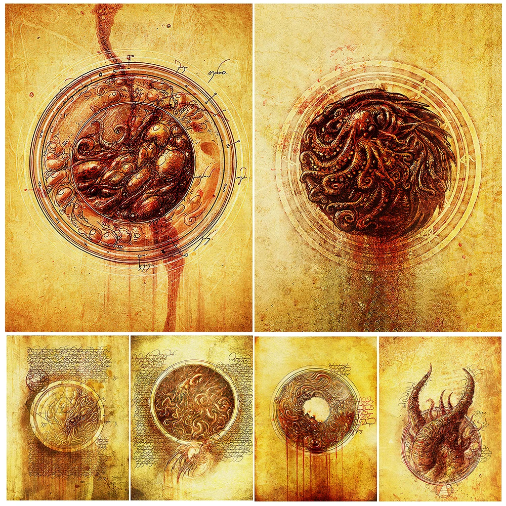Horror Cthulhu Fantasy Art Poster And Print,The Great Old Ones And Summoning Magic Circle,Vintage Wall Art Canvas Painting Decor
Horror Cthulhu Fantasy Art Poster And Print,The Great Old Ones And Summoning Magic Circle,Vintage Wall Art Canvas Painting Decor