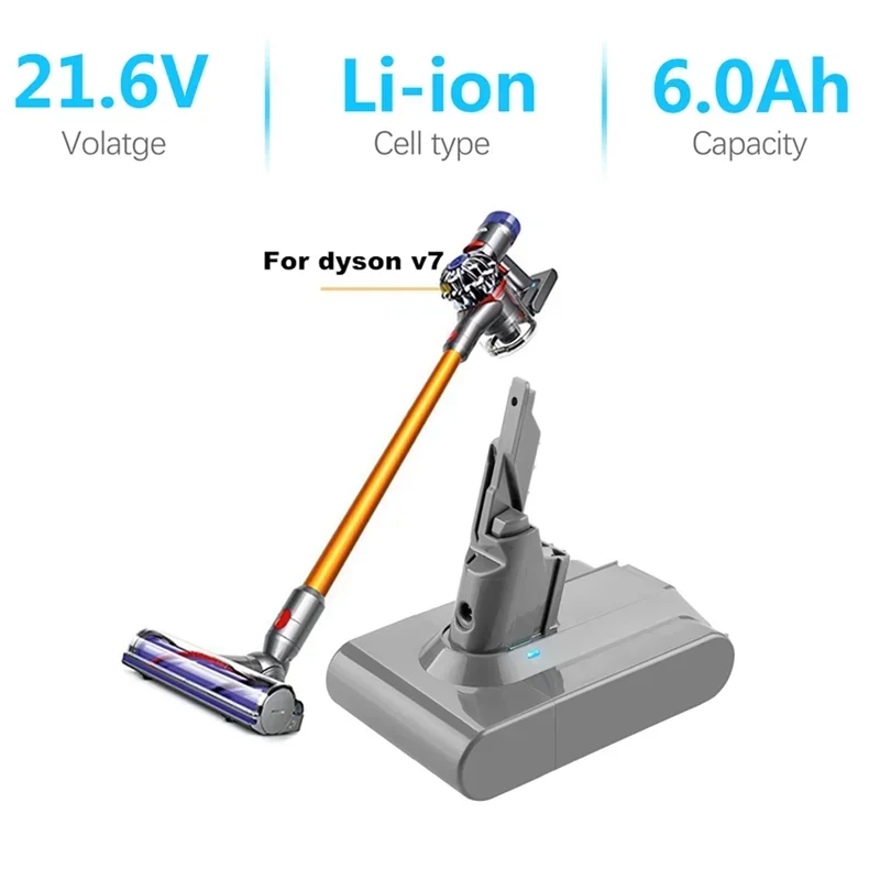 6000mAh 21.6V for Dyson V7 Battery Motorhead Animal Trigger Car+Boat Absolute V7 Replacement Battery Handheld Vacuum Cleaners
6000mAh 21.6V for Dyson V7 Battery Motorhead Animal Trigger Car+Boat Absolute V7 Replacement Battery Handheld Vacuum Cleaners