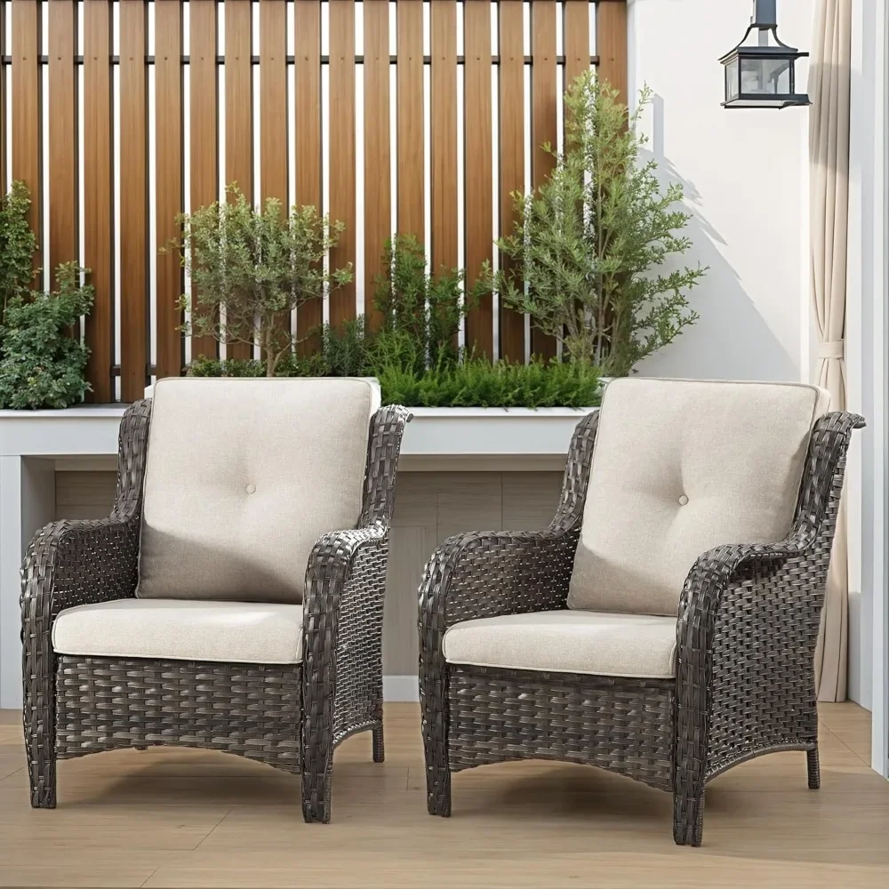 Patio Wicker Patio Chairs Set of 2, Outdoor Dining Chairs with 3.5-inch Seat Cushions, High Back and Curved Armrest for Garden
Patio Wicker Patio Chairs Set of 2, Outdoor Dining Chairs with 3.5-inch Seat Cushions, High Back and Curved Armrest for Garden