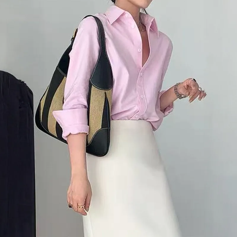Новая весенне-осенняя повседневная универсальная рубашка Y2K с подкладкой, розовая, на пуговицах, однотонная, с длинным рукавом, для взрослых женщин
Новая весенне-осенняя повседневная универсальная рубашка Y2K с подкладкой, розовая, на пуговицах, однотонная, с длинным рукавом, для взрослых женщин
