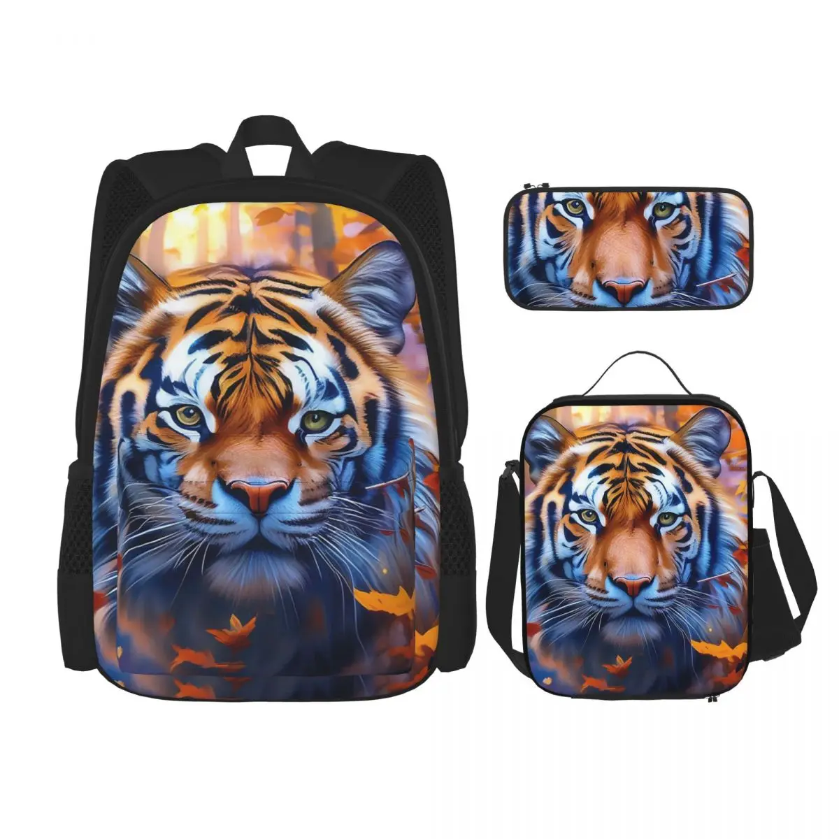 Tiger Face Autumn Foliage Pattern Backpacks Students Bookbag School Bags Rucksack Lunch Bag Pen Bag Three-Piece Set
Tiger Face Autumn Foliage Pattern Backpacks Students Bookbag School Bags Rucksack Lunch Bag Pen Bag Three-Piece Set