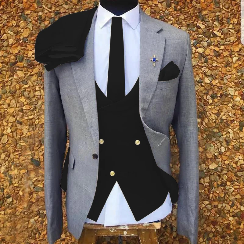 Fashion Men's Suit 3 Pieces Light Grey Blazer Beige Vest Pants One Button Business Work Wear Wedding Groom Costume Homme
Fashion Men's Suit 3 Pieces Light Grey Blazer Beige Vest Pants One Button Business Work Wear Wedding Groom Costume Homme
