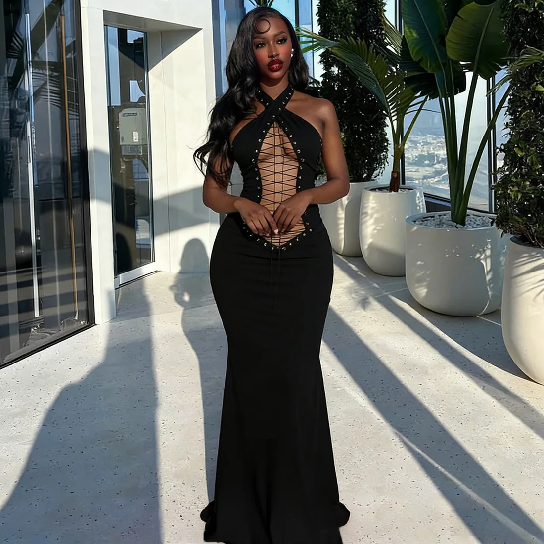 STYLISH LADY Black Halter Crisscross Lace Up Bodycon Mermaid Dress 2026 Summer Women Backless Clubwear Evening Gown Maxi Dress
STYLISH LADY Black Halter Crisscross Lace Up Bodycon Mermaid Dress 2026 Summer Women Backless Clubwear Evening Gown Maxi Dress