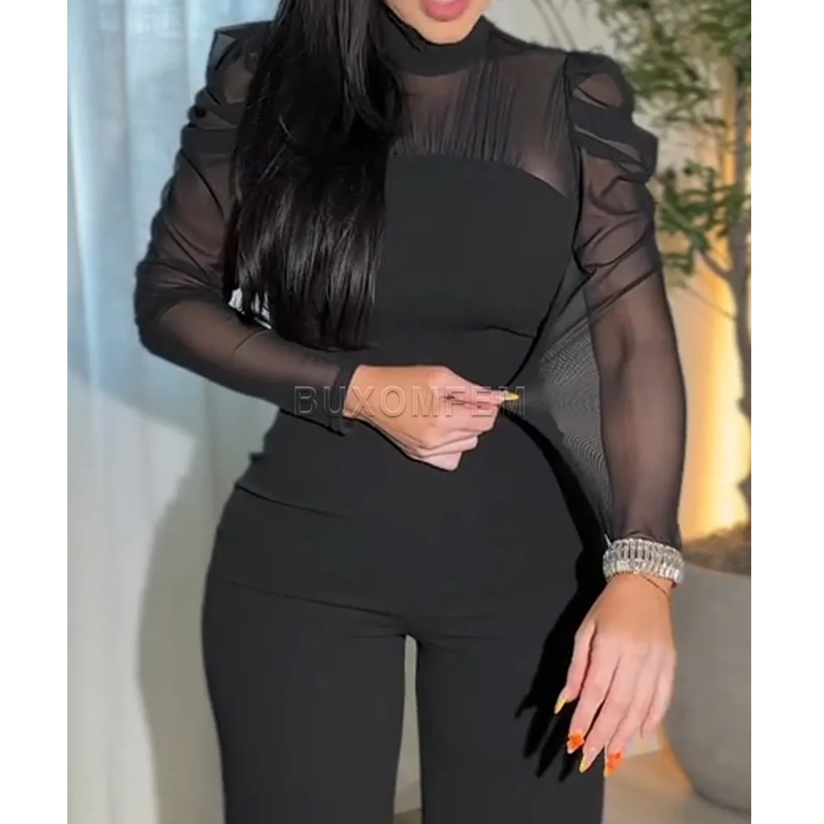 Perspective Mesh Stand Up Collar Slim Fit Wide Leg Jumpsuits Ladies Long Sleeved Sexy Bodysuits Women's One-Piece New Clothings
Perspective Mesh Stand Up Collar Slim Fit Wide Leg Jumpsuits Ladies Long Sleeved Sexy Bodysuits Women's One-Piece New Clothings