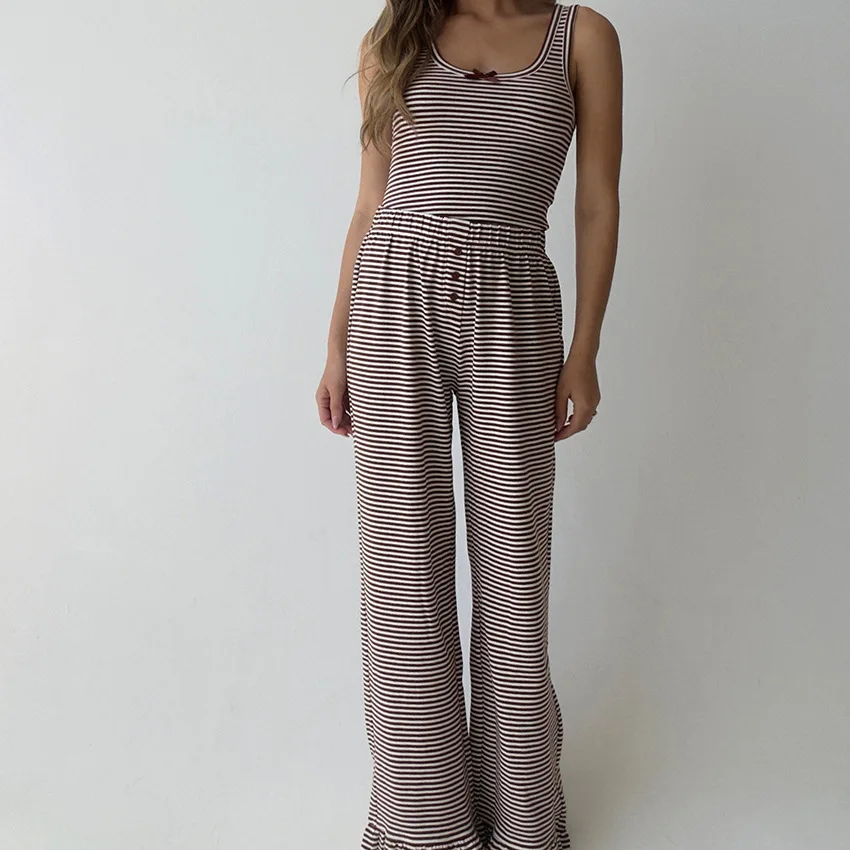 2026 Summer New Casual Loungewear Striped Vest Ruffle Edge Pants Pajama Set Can Be Worn Outside
2026 Summer New Casual Loungewear Striped Vest Ruffle Edge Pants Pajama Set Can Be Worn Outside