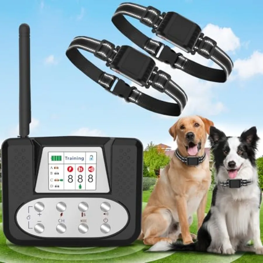 Wireless Dog Fence System, Electric Fence for 2 Dogs with LCD Screen, Adjustable Warning Strength, Range 50-999ft, Rechargeable
Wireless Dog Fence System, Electric Fence for 2 Dogs with LCD Screen, Adjustable Warning Strength, Range 50-999ft, Rechargeable