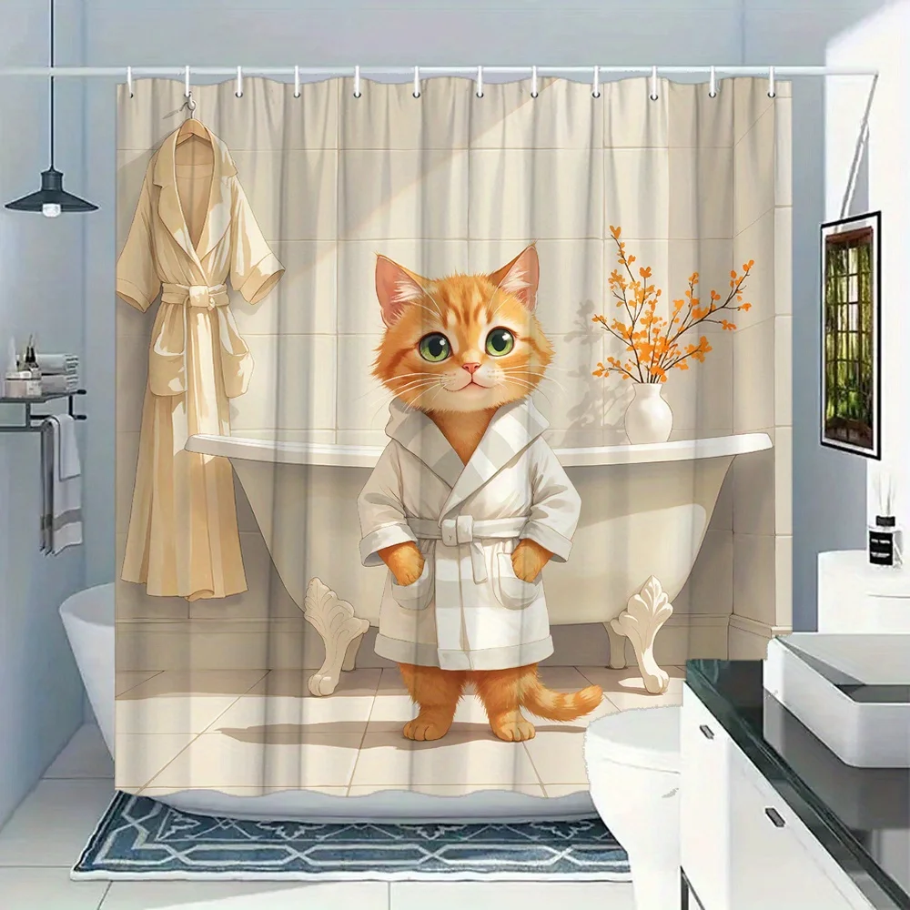 Cat in Robe Shower Curtain Cute Orange Kitten Standing Print Waterproof Polyester Bathroom Decor Bath Curtain Set
Cat in Robe Shower Curtain Cute Orange Kitten Standing Print Waterproof Polyester Bathroom Decor Bath Curtain Set
