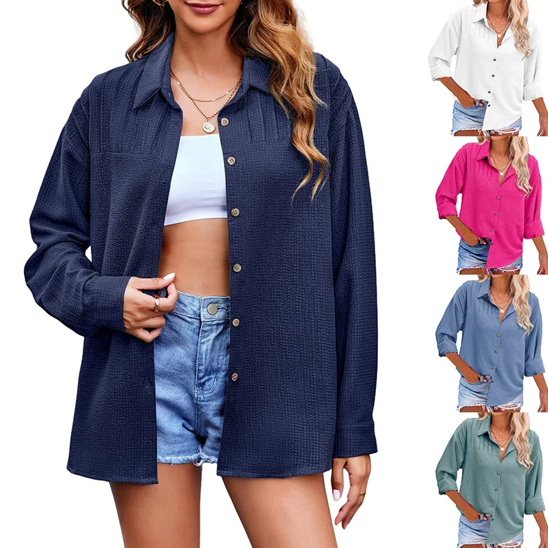 Autumn Winter Loose Long Sleeve Pure Color Button up Shirt Women's Fashion Commute Style Open Cardigan with Turn down Collar
Autumn Winter Loose Long Sleeve Pure Color Button up Shirt Women's Fashion Commute Style Open Cardigan with Turn down Collar
