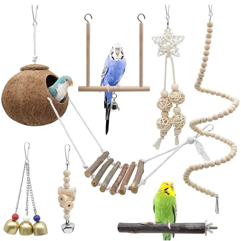 Set of 7 Birds Parrot Toys Coconut Shell Nest Swing Stand Stick Bell String Wooden Beads Rotate Pet Toys
Set of 7 Birds Parrot Toys Coconut Shell Nest Swing Stand Stick Bell String Wooden Beads Rotate Pet Toys