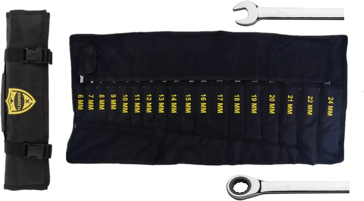 18-Piece Ratcheting Wrench Set, 6-22mm & 24mm Metric CR-V Quick Access Spanner with Portable Tool Bag
18-Piece Ratcheting Wrench Set, 6-22mm & 24mm Metric CR-V Quick Access Spanner with Portable Tool Bag