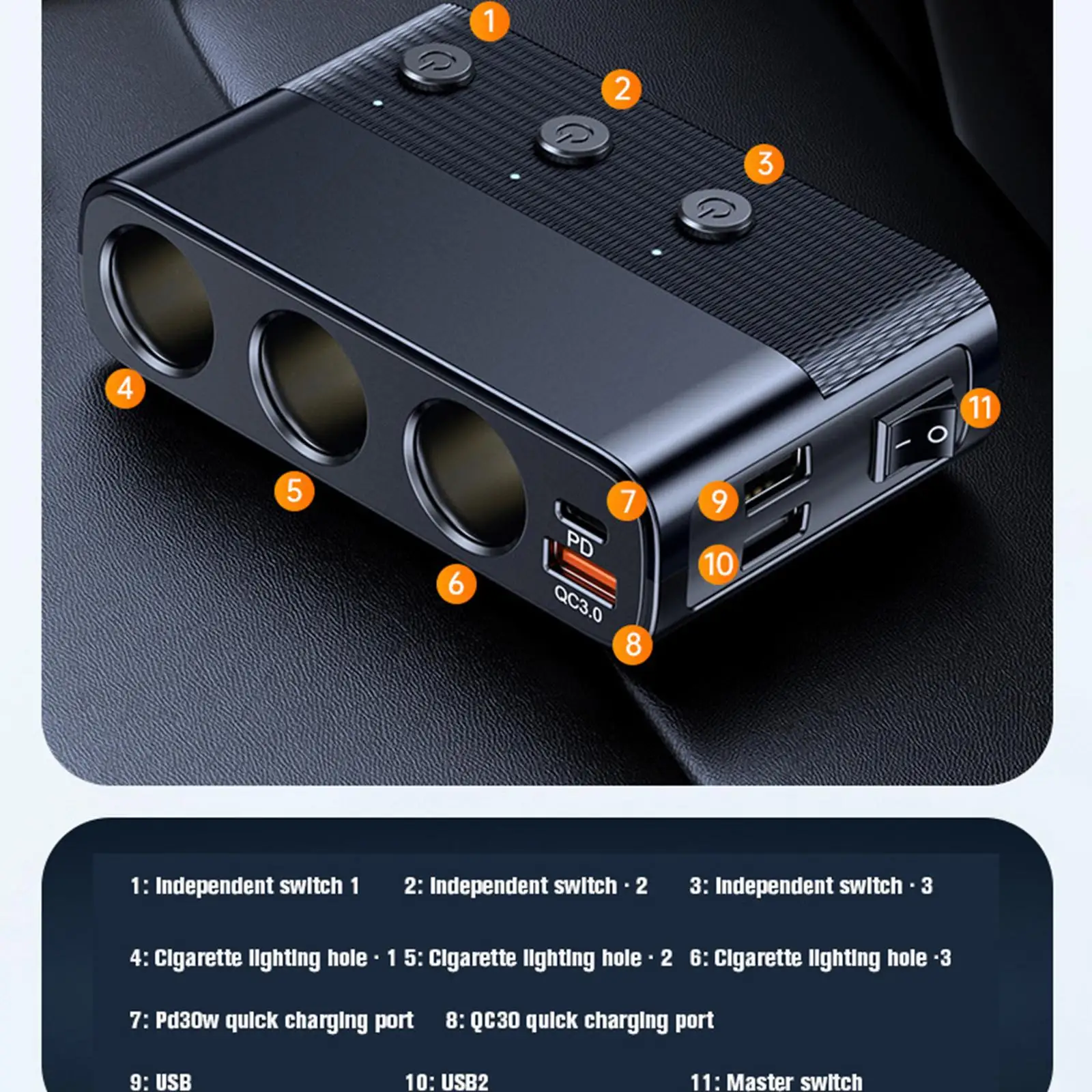 Cigarette Lighter Splitter 12V 24V for Car Wash Pump Driving Recorder
Cigarette Lighter Splitter 12V 24V for Car Wash Pump Driving Recorder