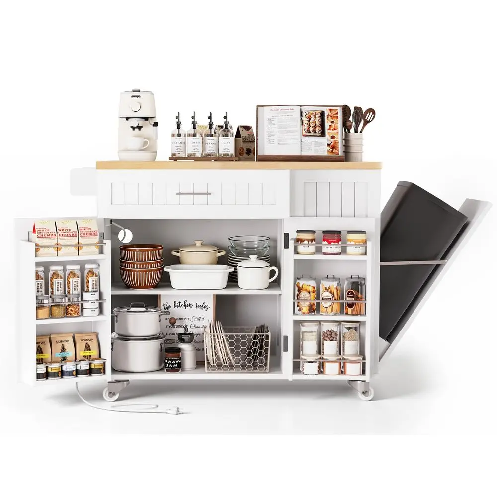 Island with Outlet, Rolling Kitchen Cart Storage on Wheels with Drop Leaf, Trash Can Area, Spice Rack, Towel Bar, Adjustable Sh
Island with Outlet, Rolling Kitchen Cart Storage on Wheels with Drop Leaf, Trash Can Area, Spice Rack, Towel Bar, Adjustable Sh