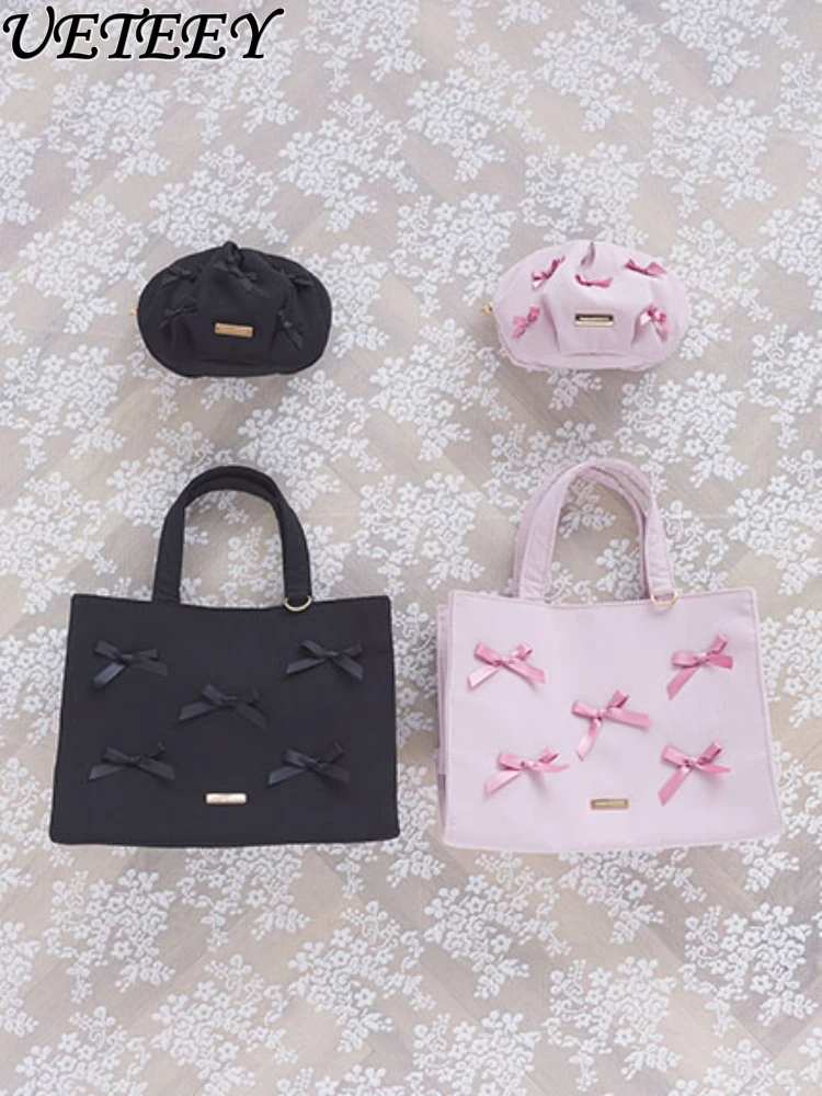 Japanese Princess Style Bow Ribbon Handbag Solid Color Sweet Cute Girls Wild Gathers Fashionable Cosmetic Bag Small round Bags
Japanese Princess Style Bow Ribbon Handbag Solid Color Sweet Cute Girls Wild Gathers Fashionable Cosmetic Bag Small round Bags