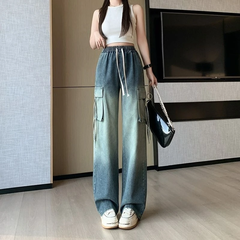 Women's Wide Leg Cargo Jeans 2026 Spring New Drawstring Elastic Waist Gradient Denim Pants Loose Straight Trousers Streetwear
Women's Wide Leg Cargo Jeans 2026 Spring New Drawstring Elastic Waist Gradient Denim Pants Loose Straight Trousers Streetwear