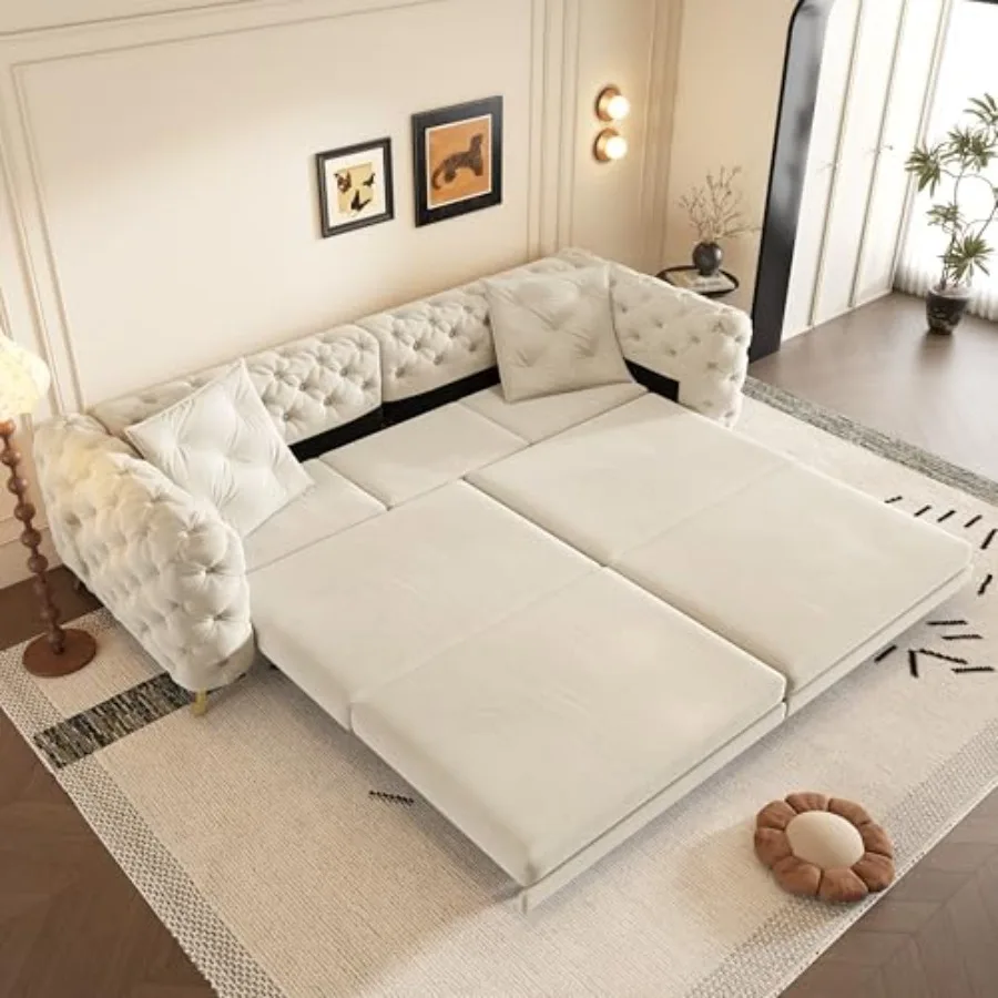 97.7" Convertible Sleeper Sofa Bed, 3 in 1 Pull Out Sofa Bed, Button Tufted Modern Sofa, 4-Seater Couch with Movable Ottoman fo
97.7" Convertible Sleeper Sofa Bed, 3 in 1 Pull Out Sofa Bed, Button Tufted Modern Sofa, 4-Seater Couch with Movable Ottoman fo