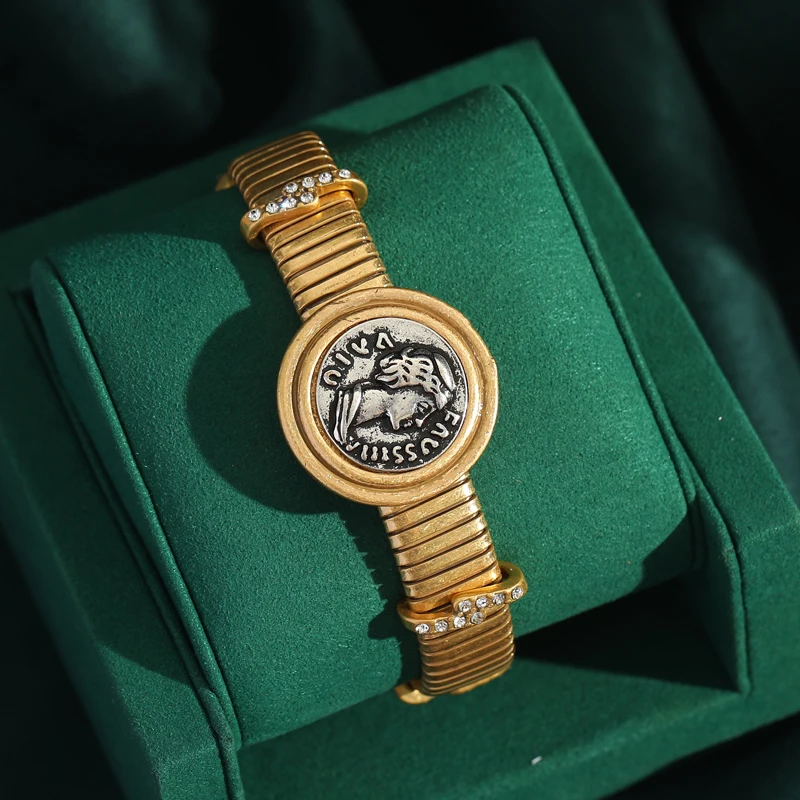 Vintage Antique Coin Figurine Bracelet Gold Color Bangle Watch Strap Designer Antique Jewelry for Woman Accessories Luxury New
Vintage Antique Coin Figurine Bracelet Gold Color Bangle Watch Strap Designer Antique Jewelry for Woman Accessories Luxury New
