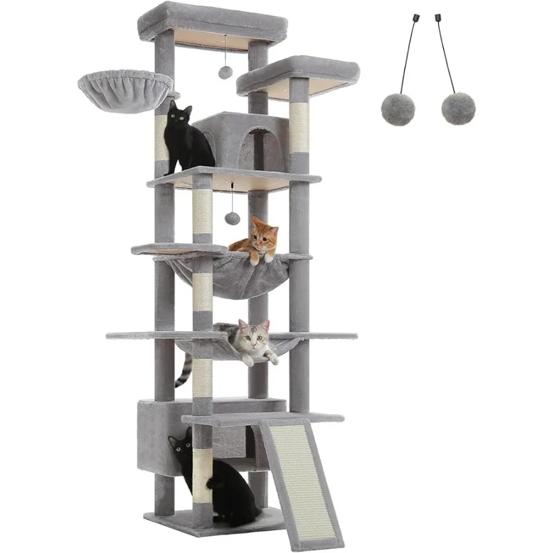 81" Heavy Duty Cat Tree for Large Cats up to 20lbs - Extra Tall Cat Tower with Metal Frame Hammock, 6 Sisal Scratching Posts, 2
81" Heavy Duty Cat Tree for Large Cats up to 20lbs - Extra Tall Cat Tower with Metal Frame Hammock, 6 Sisal Scratching Posts, 2