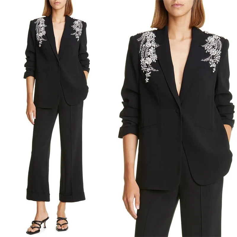 Luxury Appliqued Women Suit Set Black Blazer+Pants 2 Pcs Formal Office Lady Jacket Mother Of Wedding Tuexdos Prom Dress Tailored
Luxury Appliqued Women Suit Set Black Blazer+Pants 2 Pcs Formal Office Lady Jacket Mother Of Wedding Tuexdos Prom Dress Tailored