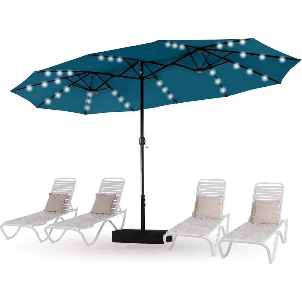 15ft Double-Sided Outdoor Patio Umbrella with LED Lights and Included Base
15ft Double-Sided Outdoor Patio Umbrella with LED Lights and Included Base