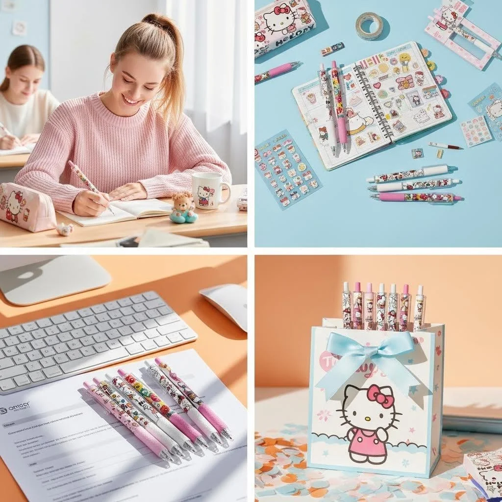 Оригинальные гелевые ручки Kawaii Sanrio 0,5 мм, 6 шт., милые черные ручки Hello Kitty, школьные канцелярские принадлежности, подарки
Оригинальные гелевые ручки Kawaii Sanrio 0,5 мм, 6 шт., милые черные ручки Hello Kitty, школьные канцелярские принадлежности, подарки