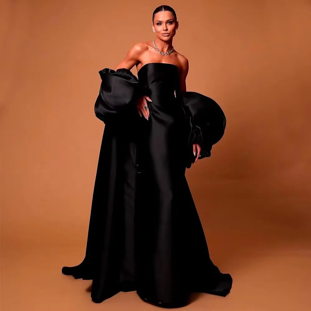 Customized Black Detachable Puff Sleeve Strapless Satin Prom Dresses vestidos de noche Mermaid Floor-Length Formal Evening 2026
Customized Black Detachable Puff Sleeve Strapless Satin Prom Dresses vestidos de noche Mermaid Floor-Length Formal Evening 2026