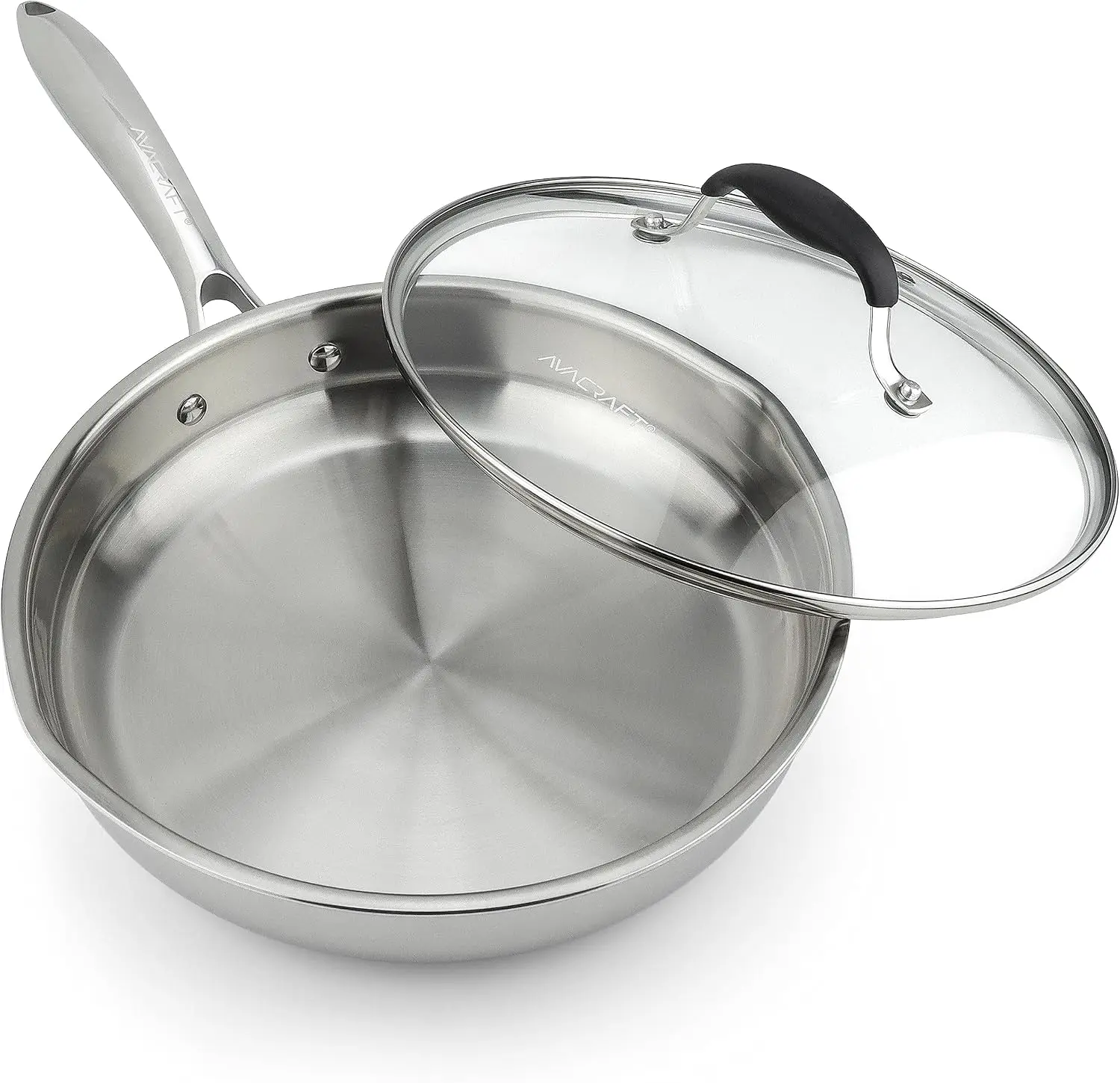 10 Inch Stainless Steel Frying Pan with Lid, Induction Skillet, 5-Ply Base, Spouts, Mirror Finish
10 Inch Stainless Steel Frying Pan with Lid, Induction Skillet, 5-Ply Base, Spouts, Mirror Finish