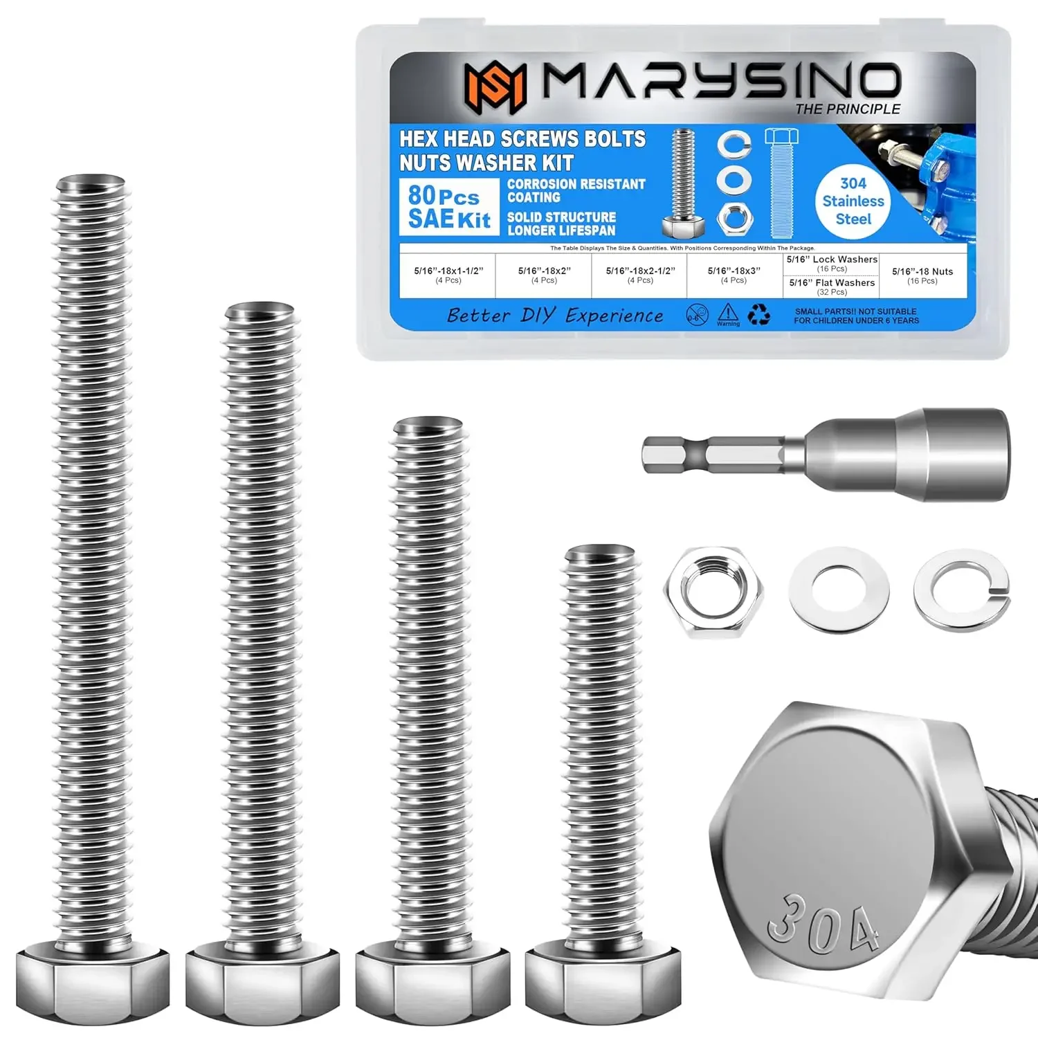 80Pcs SAE Stainless Steel Nuts and Bolts Assortment Kit, 5/16 Bolts, Washers & Drill Bit
80Pcs SAE Stainless Steel Nuts and Bolts Assortment Kit, 5/16 Bolts, Washers & Drill Bit