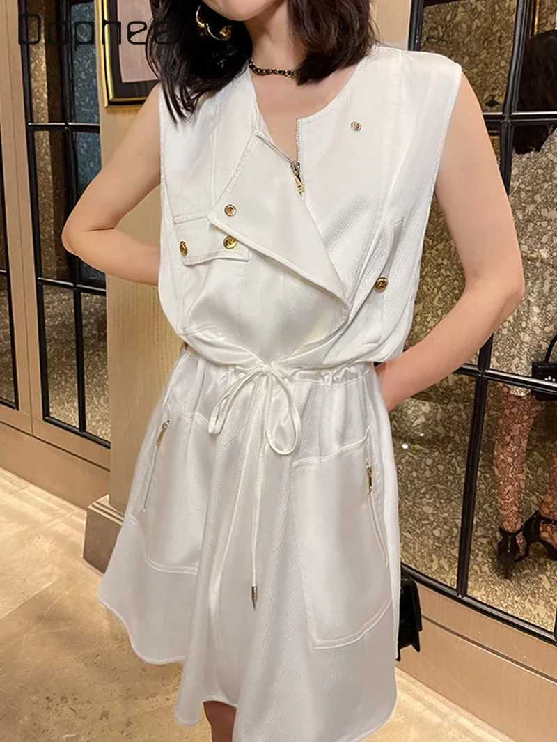 Elegant White Cargo Dress Women Drawstring Drawstring Pockets A-line Round Collar Pleated Mini Dress Office Lady Commute
Elegant White Cargo Dress Women Drawstring Drawstring Pockets A-line Round Collar Pleated Mini Dress Office Lady Commute