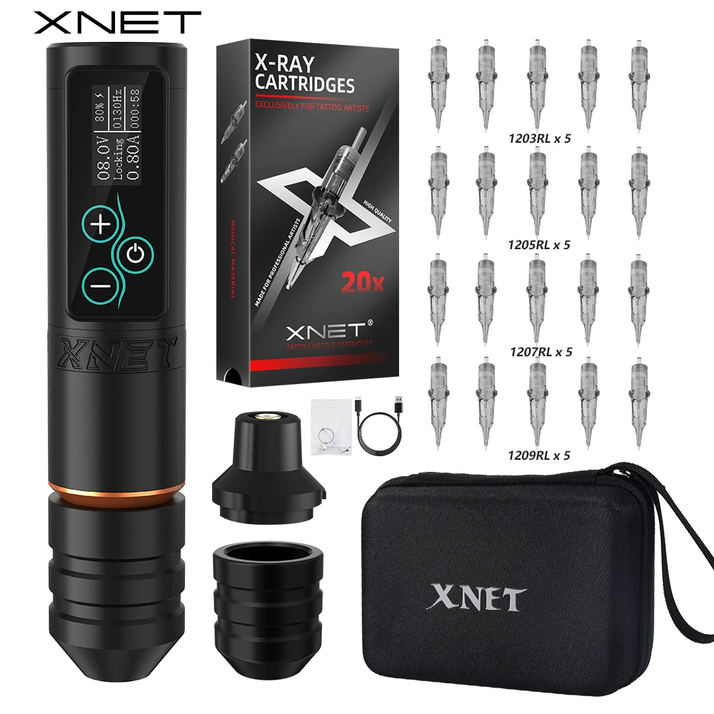 XNET Vane Wireless Tattoo Machine 4.0+3.5mm Stroke Brushless Motor 2400mAh Battery 20pcs Mix tattoo Needles For Tattoo Artists
XNET Vane Wireless Tattoo Machine 4.0+3.5mm Stroke Brushless Motor 2400mAh Battery 20pcs Mix tattoo Needles For Tattoo Artists