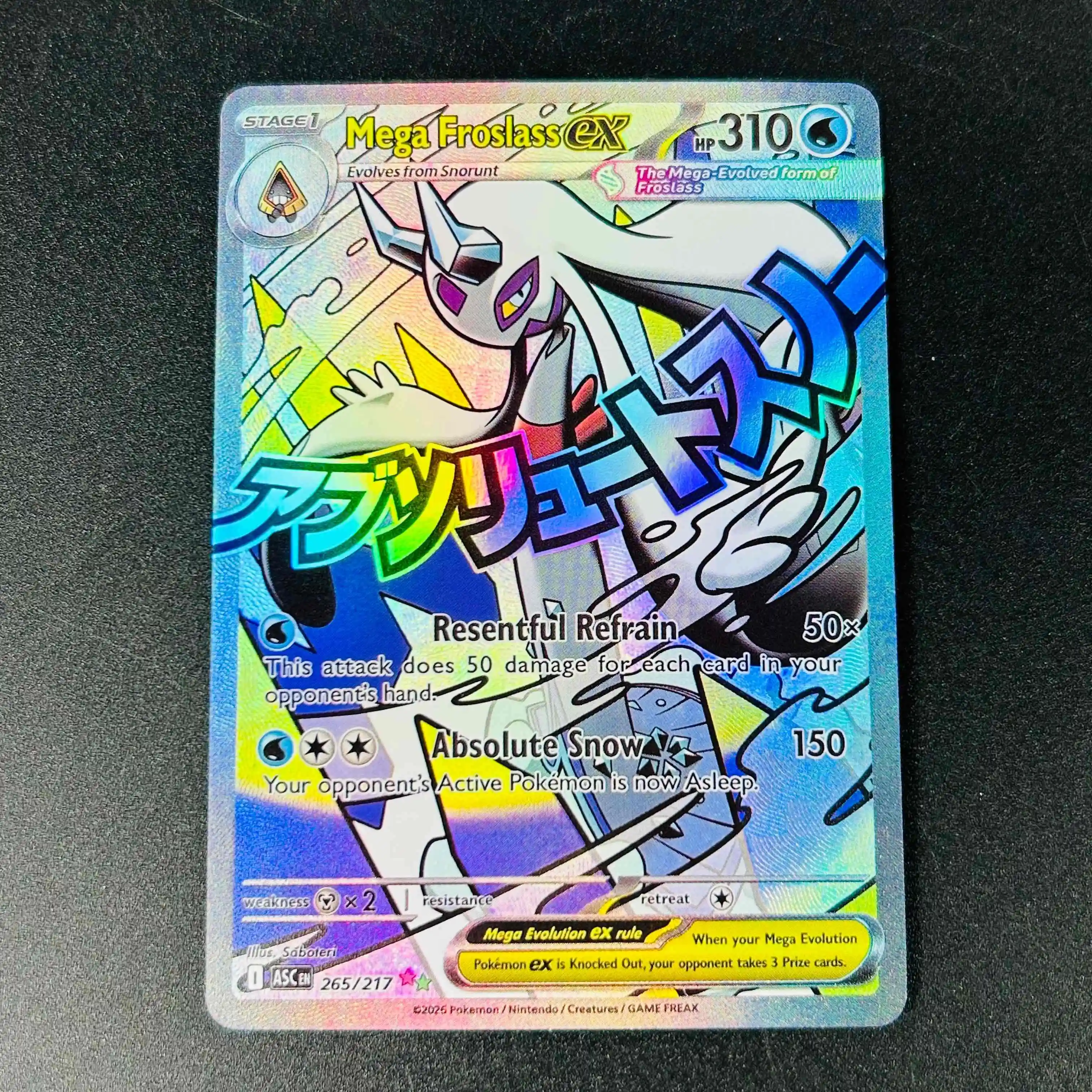 2025 English Mega Froslass ex Full Art Holo DIY Textured Card - Mint Rare Pokemon Collectible Card
2025 English Mega Froslass ex Full Art Holo DIY Textured Card - Mint Rare Pokemon Collectible Card