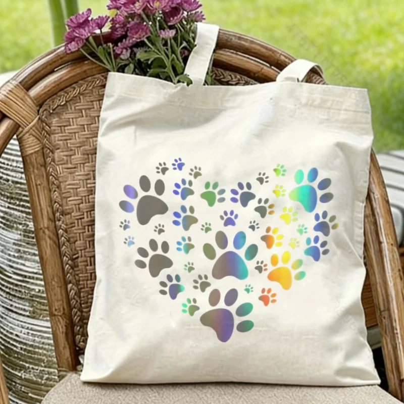 1PC Iridescent Pet Paw Heart Cotton Tote Bag Shoulder Bag For Animal Lovers
1PC Iridescent Pet Paw Heart Cotton Tote Bag Shoulder Bag For Animal Lovers