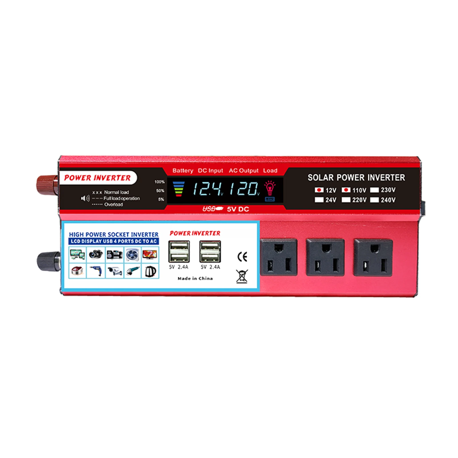 Solar Power Inverter High Efficiency Sine Wave Inverter Home Car RV Solar Power Converter LCD DC 12V to 110V AC 850-950W
Solar Power Inverter High Efficiency Sine Wave Inverter Home Car RV Solar Power Converter LCD DC 12V to 110V AC 850-950W